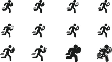 Running Man Silhouette Icons with Stopwatch Vector Graphics untitled