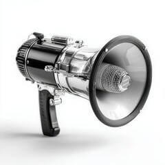 Vintage Chrome and Black Megaphone Isolated on White Background
