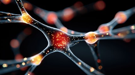 Abstract Neuron Network Illustration with Glowing Synapses and Dark Background