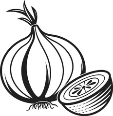 Black and White Garlic or Onion Symbol Kitchen Ingredient Line Art Graphic