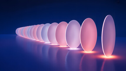 Captivating gradient of glowing abstract disks forming an elegant path, perfect for modern technology, data flow, and innovative concepts.