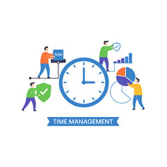 Concept of time management with flat design featuring business people, illustrated in vector for web banners, business presentations, and advertising materials