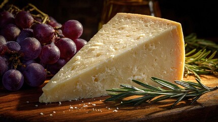  Cheese, board, grapes, and rosemary
