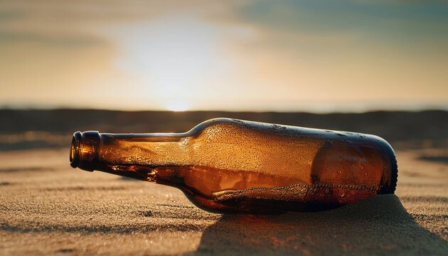 Close Up Of A Discarded Beer Bottle Signifying The Destructive Nature Of Alcoholism Empty Dusty And Slightly Tilted It Represents Loneliness And Addiction Dependence Alcoholism Struggle