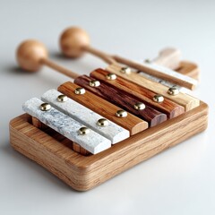 Naklejka premium Wooden Xylophone with Mallets, Musical Instrument for Children, Close-Up