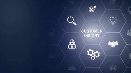 Customer insight marketing concept. Deep understanding of customers, their behaviors, preferences and needs. Using customer insight to build strong customer relationship icon background animation