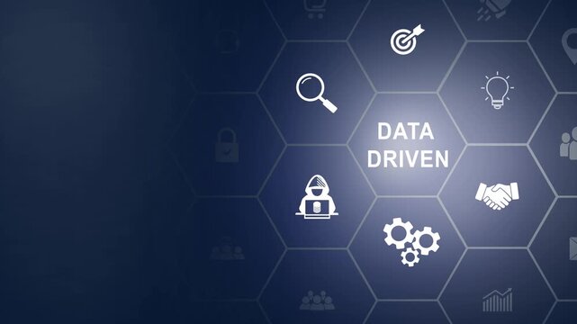 Data driven marketing concept. Collecting big data and analytics, personalized and contextual marketing. Digital marketing and technology, artificial intelligenace, icon background animation