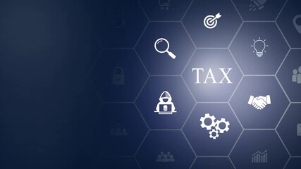 TAX online payment and technology concept. Taxation, taxes burden. State taxes, payment, governant ,calculating finance, tax accounting, statistics and data analytic reserach icon background animation - Powered by Adobe