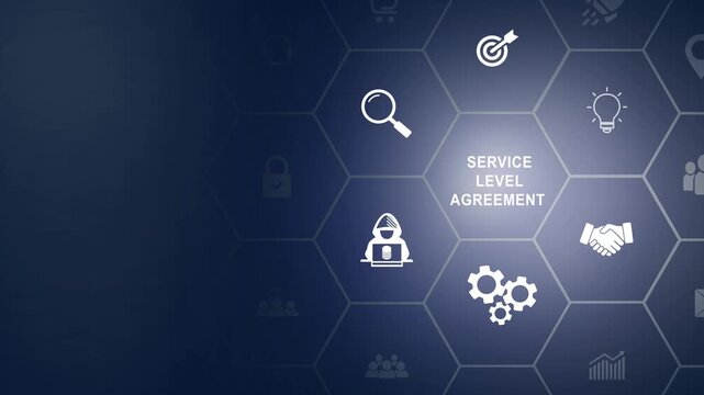 Service Level Agreement (SLA), business concept. Service performance tracking to reduce the uncertainty the customer in process. Businessman touching on SLA with icon background animation