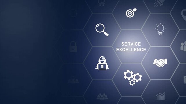 Service excellence, high quality service concept. Continuous improvement and invest in training and technology to enhance the customer experience, increased customer. icon background animation