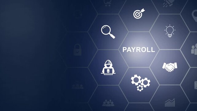 Animated payroll process illustration featuring, and business insights from large data sets ,network , business ,technology concept animation technology. left to right smoothly 3d animation background