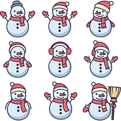 Adorable Snowman Collection Charming Illustrations of Wintertime Characters for Festive Designs and Projects