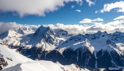 Obraz premium Snow-Capped Peaks Under a Blue Sky - A Majestic Mountain Range.