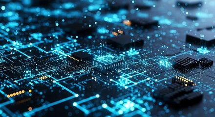 Futuristic digital network connections glowing blue lights abstract technology background