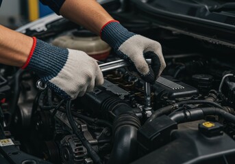 Fototapeta premium Mechanic working on a car engine