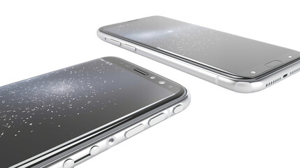 Two modern smartphones with protective glass screen guards