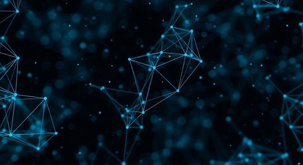 Abstract dark blue digital network connections with glowing lights and particles