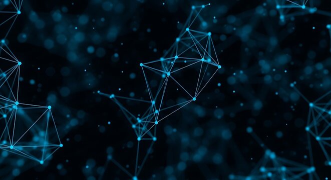 Abstract dark blue digital network connections with glowing lights and particles - Powered by Adobe