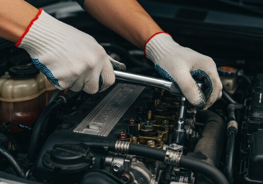 Mechanic working on a car engine
