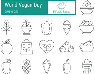 Vector art of World Vegan Day line icons. EPS-10.