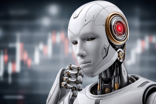 Robot thinking about stock market finance trading strategy