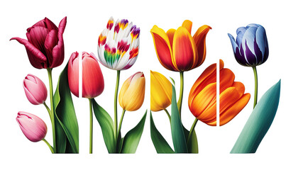 Vibrant tulips in various colors and shades