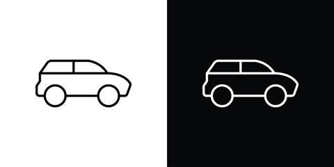 Compact car icon in black and white linear versions