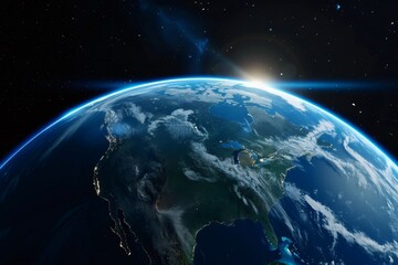 Obraz premium Earth globe rotating seeing city lights at sunrise