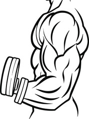 Black Bold outline with white background, Minimalist line art of dumbbell with muscle arm 3
