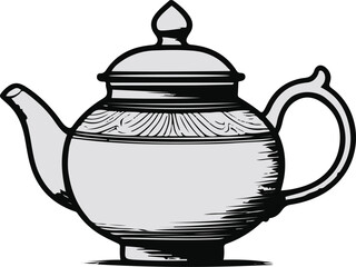 Black Bold outline with white background, Black and white line art of traditional clay teapot 3