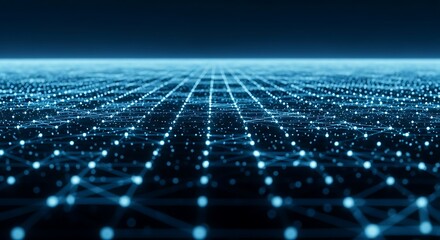 Abstract blue digital network grid futuristic technology background with glowing points