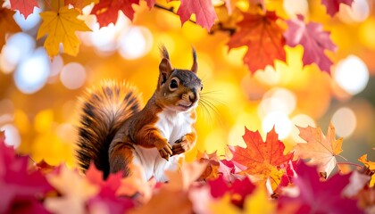 Squirrel Among Autumn Leaves in Nature's Colorful Display