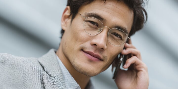 Man is talking on his cell phone while wearing glasses