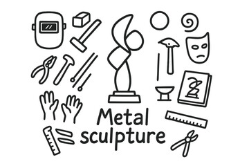 Metal Sculpture Doodle. Metal sculpture. Hand-drawn doodle illustration of Metal sculpture. In the middle, one