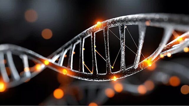 Dna double helix illustration with glowing connections - Powered by Adobe