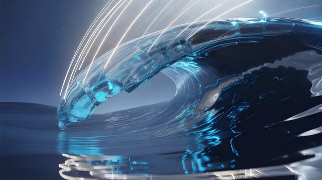 Abstract digital artwork of translucent energy wave with sharp crest – Suitable for sci-fi visuals, futuristic design, or technology concepts - Powered by Adobe