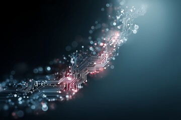 Futuristic neon glowing circuit design on dark blue gradient background symbolizing advanced digital technology and cyber innovation, Generative AI
