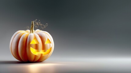 Glowing jack o lantern pumpkin with carved smiling face symbolizing Halloween night traditions and seasonal spooky decoration, Generative AI