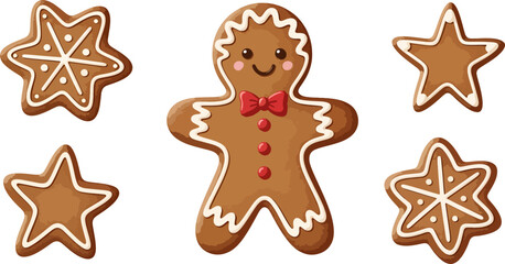 Christmas Gingerbread Cookie Set with Man and Stars.