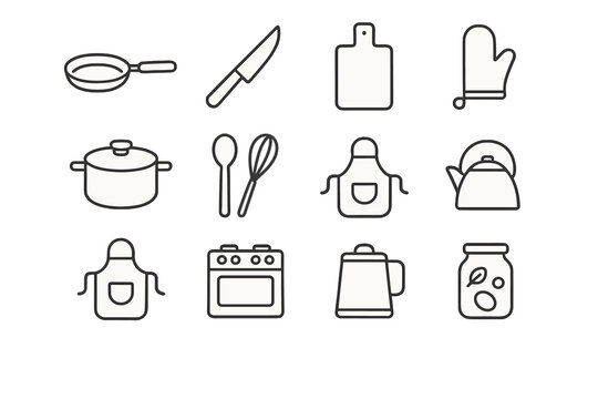 Family Cooking Icons. The importance of shared family responsibilities. Line outline icon set of The