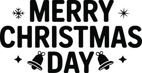 Merry Christmas Day festive typography design, a holiday graphic with snowflakes and jingle bells