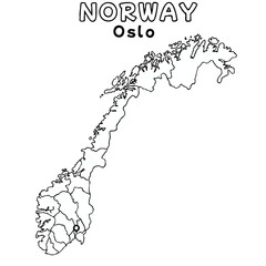 Outline of the norway Map with State Boundaries with name and capital city for Educational Purposes and Planning in transparent and vector	
