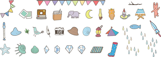 Camping, Travel, and Hobby Line Drawing Elements.