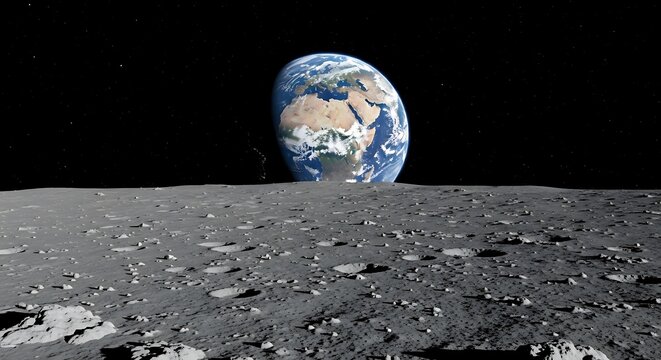 Earth Seen From The Moon, Space Exploration. - Powered by Adobe