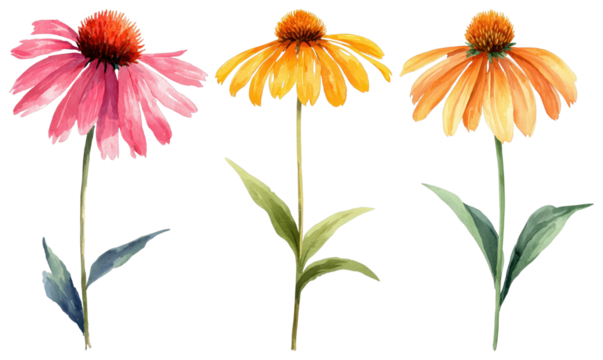 PNG Vibrant watercolor floral illustration, element set on transparent background - Powered by Adobe