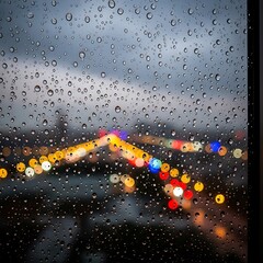 Rainy Night City Lights Through Window.
