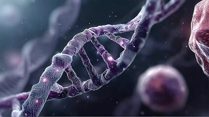 Close up view of purple dna strand and cells - Powered by Adobe