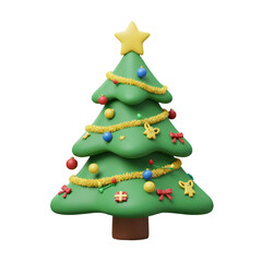 3d Decorated Christmas Tree isolated , PNG 