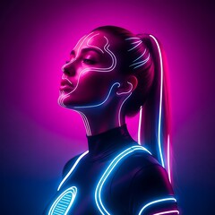Futuristic Woman in Neon Light.