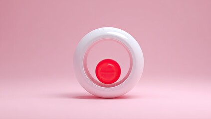 White ring with red sphere center; pink background